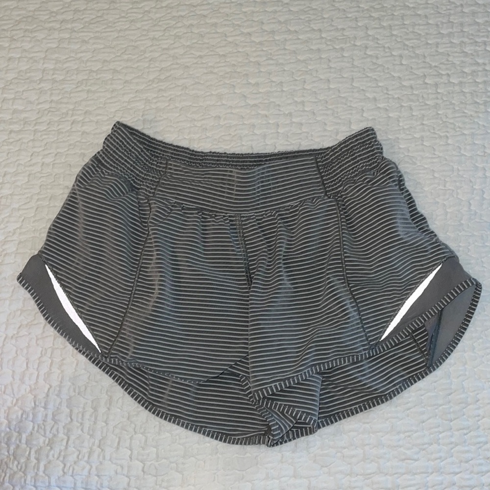 Lulu Lemon Gray Striped Hotty Hot Shorts